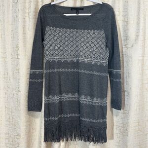 White House Black Market Embellished Fringe‎ Tunic Sweater Gray Women’s Sz Small
